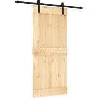 Syfax Schuifdeur Naturel en Zwart 90 x 210 cm Massief Grenenhout