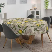 ANRO Tafelkleed Citroenen Grijs Rond Ø120cm Met sierband Afwasbaar Waterafstotend Binnen & Buiten