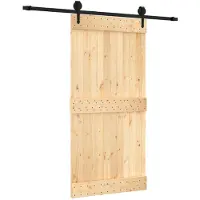Syfax Schuifdeur Naturel en Zwart 100 x 210 cm Massief Grenenhout