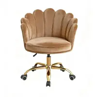 Russle Velvet Shell Bureaustoel Lichtbruin met Goudkleurig onderstel - Fluweel - Schelp - Beauty - Salon - Studeren - Slaapkamer - Kaptafel - Visagie - Kapper - Trendy - Verrijdbaar - Verstelbaar
