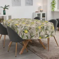 ANRO Tafelkleed Citroenen Grijs Ovaal 260x140cm Met sierband Afwasbaar Waterafstotend