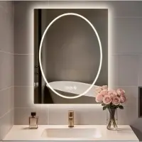 LUVODI WISFOR LED badspiegel, 70x90 cm, wandspiegel met ovale verlichting, anti-condensfunctie, 3 lichtkleuren, dimbaar, IP66
