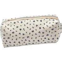VHV - Bloemen Etui - 17x7x7 cm- Pencil Case Dames - Katoenen Stiftetas - Make-up Tasje- Rits Penne - Gemak Pennenetui - Voor School Kantoor, Meisjes - Beige