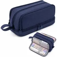 VHV - Etui 4 Vakken - Grote Capaciteit Pennenzak - 21x8x10 cm -Draagbaar Pencil case -Voor School Examen, Kantoor - Blauw