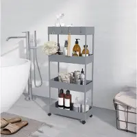 STILVORA Rollwagen Keukenrek Met 4 Lagen En Wielen 40 x 19 x 90 cm ABS Grijs Voor Smalle Ruimtes In Keuken Badkamer En Wasruimte