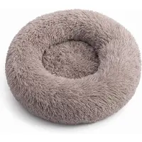 IvoQ Hondenmand Rond Ø 60 cm – Fluffy Donut Hondenbed met Hoge Zachte Rand – Beige – Voor Kleine Honden en Katten
