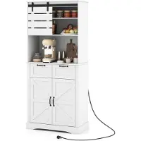 Costway Houten keukenkast, Buffetkast met stopcontact, 2 deuren, 2 laden & werkblad, Hoge kast Voorraadkast, Opbergkast voor keuken & woonkamer, 80 x 40 x 180 cm, Wit