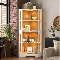 MODFU - Keukenkast - Vitrinekast - LED Verlichting - Stekkerdoos - Wit - MDF