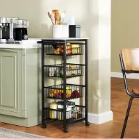STILVORA Keukentrolley Met 4 Uittrekbare Manden – 49,5 X 31 X 91 Cm – MDF En Gepoedercoat Staal – Zwart – Op Wielen Voor Keuken En Bar