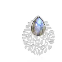 Cavill - Zilveren Hanger Labradoriet 7,586 ct Peervorm Cabochon - 925 Sterling Zilver Platina Plating - Elegant & Uniek Sieraad