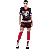Smiffys Friday the 13th, Ladies Costume Volwassenen Vrouwen Zwart / Rood Punk en Aso Maat L