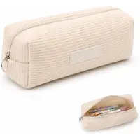 VHV - Etui Draagbaar - Corduroy Pennenbak - 6x19x7 cm -Handig Pencil case - Compacte Stiftetas - Voor School, Kantoor -Wit