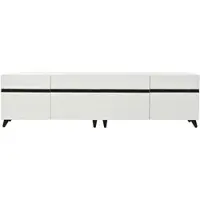 OKWISH TV-Meubel - Hoogglans Front - 180 x 40 x 49 cm - 4 Kasten - Verstelbare Indeling - MDF Wit Met Zwarte Lijnen