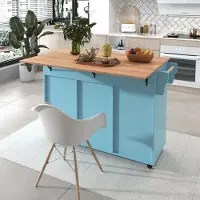 STILVORA Keukenkast Met Uitklapbaar Werkblad, Lades En Opbergruimte, Keuken Eiland Op Wielen Of Met Poten, MDF, Blauw, 129x71x91,5 Cm
