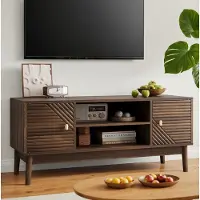 OKWISH Tv Meubel 110 Cm - Mid Century Modern - Met Opbergvak En Openslaande Deuren - Voor 40 Tot 49 Inch - Televisie Van MDF- Walnoot