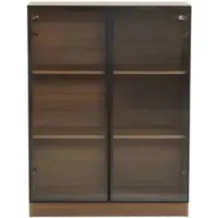 MODFU - Vitrinekast Met Verlichting En 3 Legplanken - Modern - Glas En Spaanplaat - Natuurlijk Walnoot - 80 x 30 x 106 cm