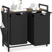 Vasagle Wasmand met uittrekbare waszakken, Inktzwart / 92 L (73 x 33 x 72 cm)