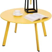 Benza Ibenzoa Bijzettafel van metaal, rundermodel, Ø 70 x H 40 cm, geel – weerbestendig, geschikt voor tuin en woonkamer, kruisvormige voet, verstelbare poten, draagvermogen 25 kg