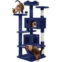 Yaheetech 139 cm kraboom, grote en stabiele kattenboom met 2 verborgen ruimtes, marineblauw
