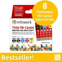 Infowerk NIEUW: Inktcartridges voor Canon 580/581 XXL, multipack (BK/BK/C/M/Y), 8 stuks