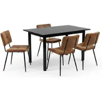 Meubles Cosy set bestaande uit een uitschuifbare eettafel en 4 stoelen in zwart, met een suède-look, in industriële stijl