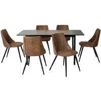 Meubles Cosy Schwarzes, uitbreidbare eethoekset met 6 fauteuils bekleed met imitatie suède, in Scandinavische stijl
