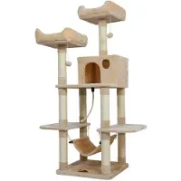 Benza Ibenzoa Kraboom voor katten, 50 x 50 x 145 cm – stabiel, gemaakt van houtvezelplaat, natuurlijke sisalpalen, kattenhuis met 360° draaibaar ontwerp en rond raam, wasbare hangmat van flanel