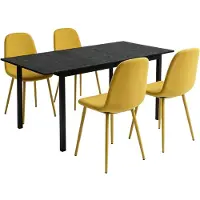 Meubles Cosy set bestaande uit een uitschuifbare eettafel en 4 stoelen, uitgevoerd in zwart en met een gele stoffen bekleding, in Scandinavische stijl
