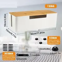 Markenlos Kabeldoos - Organizer met houten deksel - 30 x 13 x 10 cm - Kabelmanagementdoos - Wit