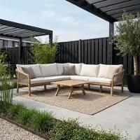 BUITEN living Bergamo lounge hoekbank tuin 6 personen | touw + hardhout | zand | 4-delig - 230x230cm