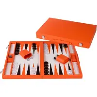 Longfield Backgammon 18" oranje in kunstlederen koffer -
