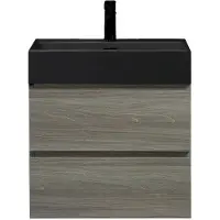 Guido Gusto Badkamermeubel Summer 60cm maple grey inclusief wastafel robuust mat zwart met kraangat
