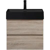 Guido Gusto Badkamermeubel Summer 60cm licht eiken inclusief wastafel robuust mat zwart met kraangat