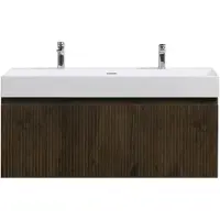 Guido Gusto Badkamermeubel Yuki 120cm walnoot inclusief enkele wastafel robuust mat wit met twee kraangaten
