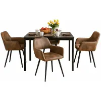 Meubles Cosy Schwarzes, uitbreidbare eethoekset met 4 fauteuils bekleed met imitatie suède, in Scandinavische stijl