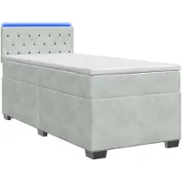 vidaXL Boxspringbed met matras en LED-verlichting, lichtgrijs, 90 x 190 cm, fluweel
