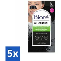 Bioré 5 x – Houtskool Neusstrips – Diepreinigend – 6 strips - Houtskool Neusstrips - Diepe Reiniging - Neus Reinigen - Vet Verwijderen - Poriën Reinigen