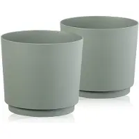 Famanu – Bloempot set van 2, sierpot van kunststof, grijsgroen, diameter 28 cm, ideaal voor het decoreren van je huis
