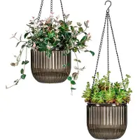 Famanu – Zelfbewaterende hangende plantenpotten, set van 2 stuks van 6.5 inch met drainagegaten, zichtbaar waterniveau voor binnen en buiten