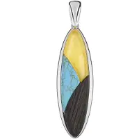 Cavill - Zilveren hanger 925 Sterling Zilver gerhodineerd - 8,773 ct Veeneik, Turkoois, Baltische Barnsteen - Modern, elegant geometrisch design