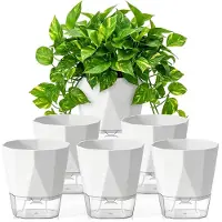 Famanu – Set van 6 zelfbevattende bloempotten met bewateringssysteem, wit, 17 cm x 19 cm, geschikt voor binnen en balkontuinen