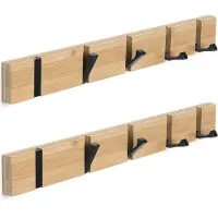 Famanu – 2 stuks jashaken van hout, wandkapstok met opvouwbare kapstok en 5 haken voor jassen, hoeden en handtassen (42 cm