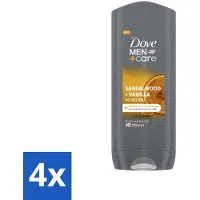 Dove 4 x – Douchegel – Men+Care Sandalwood & Vanilla – 400 ml - Douchegel Mannen - Reiniging Mannenhuid - Hydraterende Douchegel - Sandelhout Geur - Vanille Geur