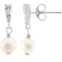 Cavill - Zilveren Oorbellen met Witte Zoetwaterparels en Witte Topaas - 925 Sterling Zilver - Elegante Ronde Parels 6 mm - Feestelijk & Klassiek