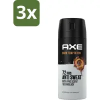 Axe 3 x - Deodorant Spray - 72hrs Anti Sweat - Dark Temptation - 150 ml - Anti-sweat Spray - 72 Uur Bescherming - Zweetvoorkomend - Geur Chocolade - Kruiden Geur