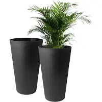 Famanu – Hoge bloempot voor binnen en buiten, 30 cm, decoratieve bloembak van kunststof, verpakking van 2 stuks, zwart