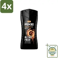 Axe - 3-in-1 Douchegel - Dark Temptation - Dark Chocolate - 250 ml - Voordeelverpakking - 4 stuks - Chocolade Geur - Douchegel voor lichaam