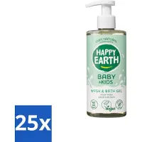 Happy Earth 25 x – Was & Badgel – Zeepvrij Baby & Kids – 300 ml - Baby Wasgel - Zeepvrij Baby Wasgel - Huidverzachter - Allergeen Wasgel - 2-in-1 Wasgel