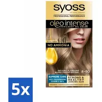 Syoss 5 x - Oleo Intense 8-50 - Haarverf - Permanente Haarkleuring - Natuurlijk Asblond - Langdurige Kleur - Haarverf - Permanente Haarkleuring - Olie-formule - Grijsdekking - Haarverf Zonder Ammoniak