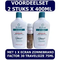 Ecran Aftersun uit Spanje - Voordeelset met 2 x 400ml Aftersun & 1 x Zonnebrand Factor 30 Spray 75ml
